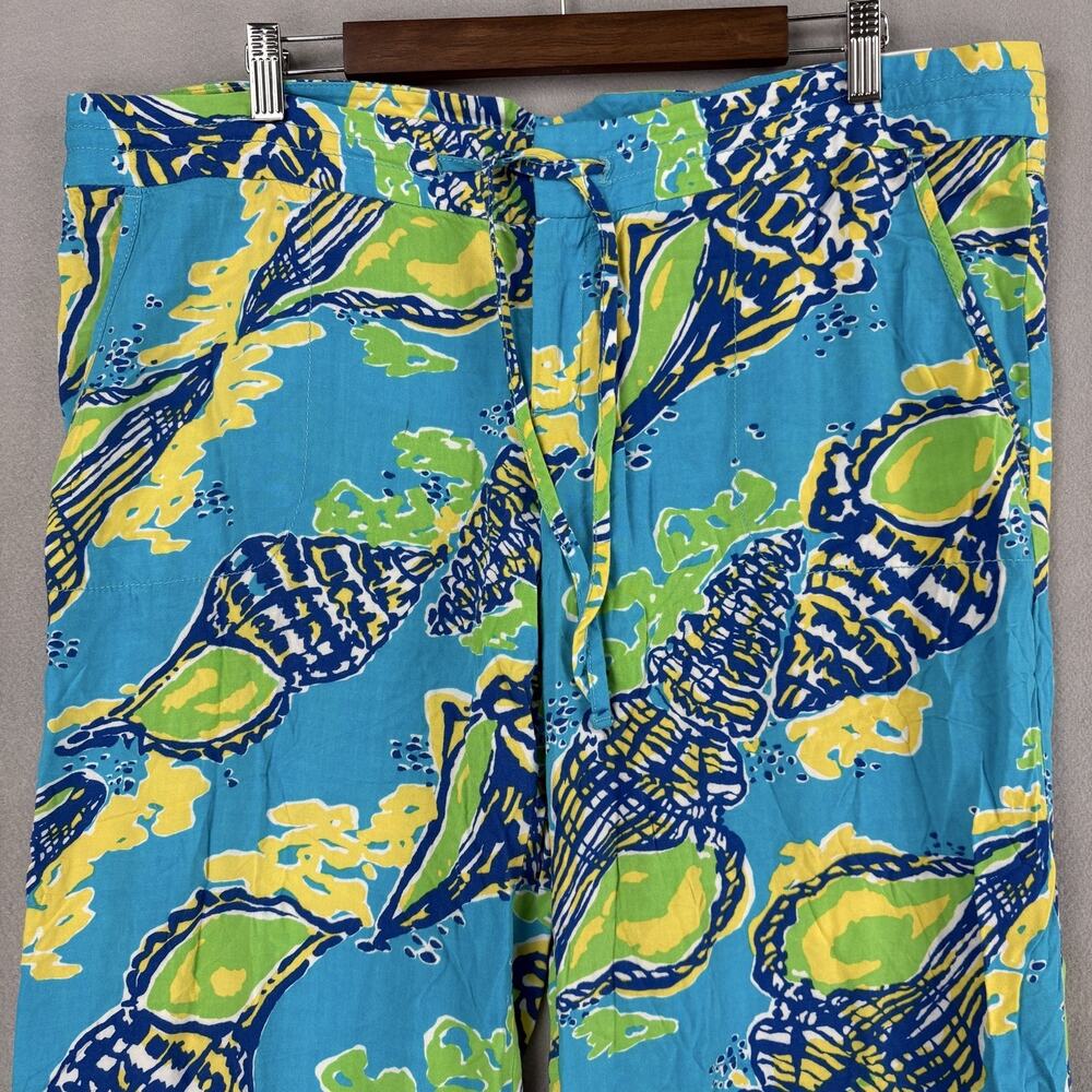 Lilly Pulitzer Pants Womens XL Blue Shell Print Rayon Straight Leg Tropical - Picture 2 of 16